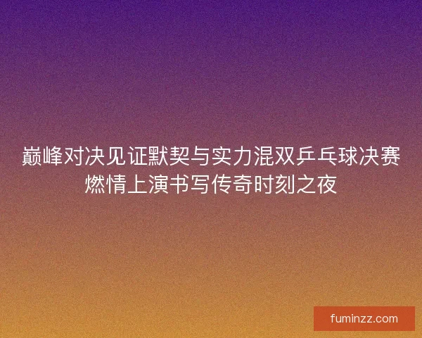巅峰对决见证默契与实力混双乒乓球决赛燃情上演书写传奇时刻之夜