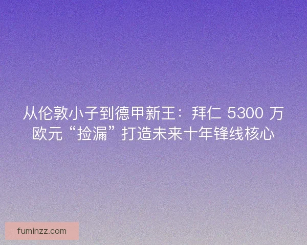 从伦敦小子到德甲新王：拜仁 5300 万欧元 “捡漏” 打造未来十年锋线核心